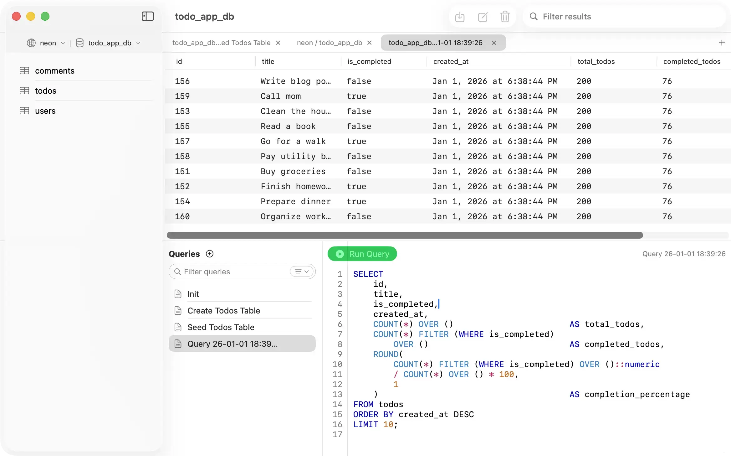 PostgresGUI - Query editor with results